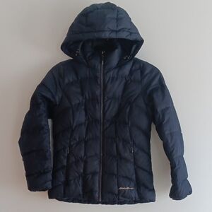Eddie Bauer Navy Blue Quilted Puffer Jacket with Hood Women's XS